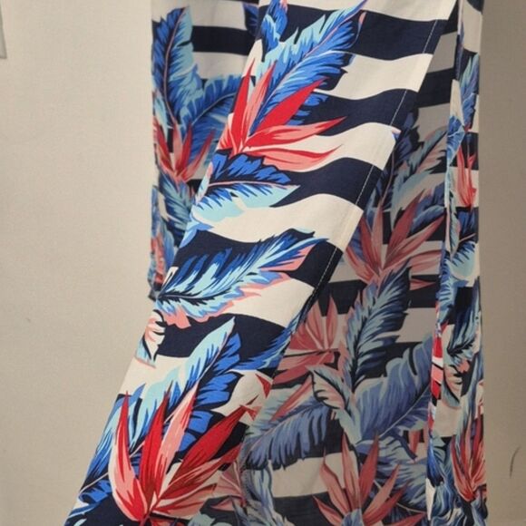 Tommy Bahama Beach Pants XL Navy Stripe Tropical Print Wide Leg Palmsparose NWT - Picture 5 of 11